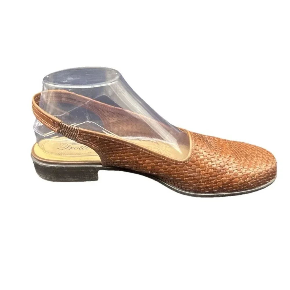 Trotters Womens Lena Cognac Brown Woven Slingback Shoe 9.5 Coastal Minimalist